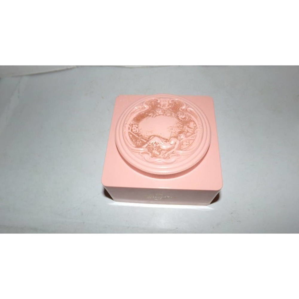 VINTAGE PINK POWDER CONTAINER WITH PUFF ART NOUVEAU LADY DESIGN ON LID NO POWDER